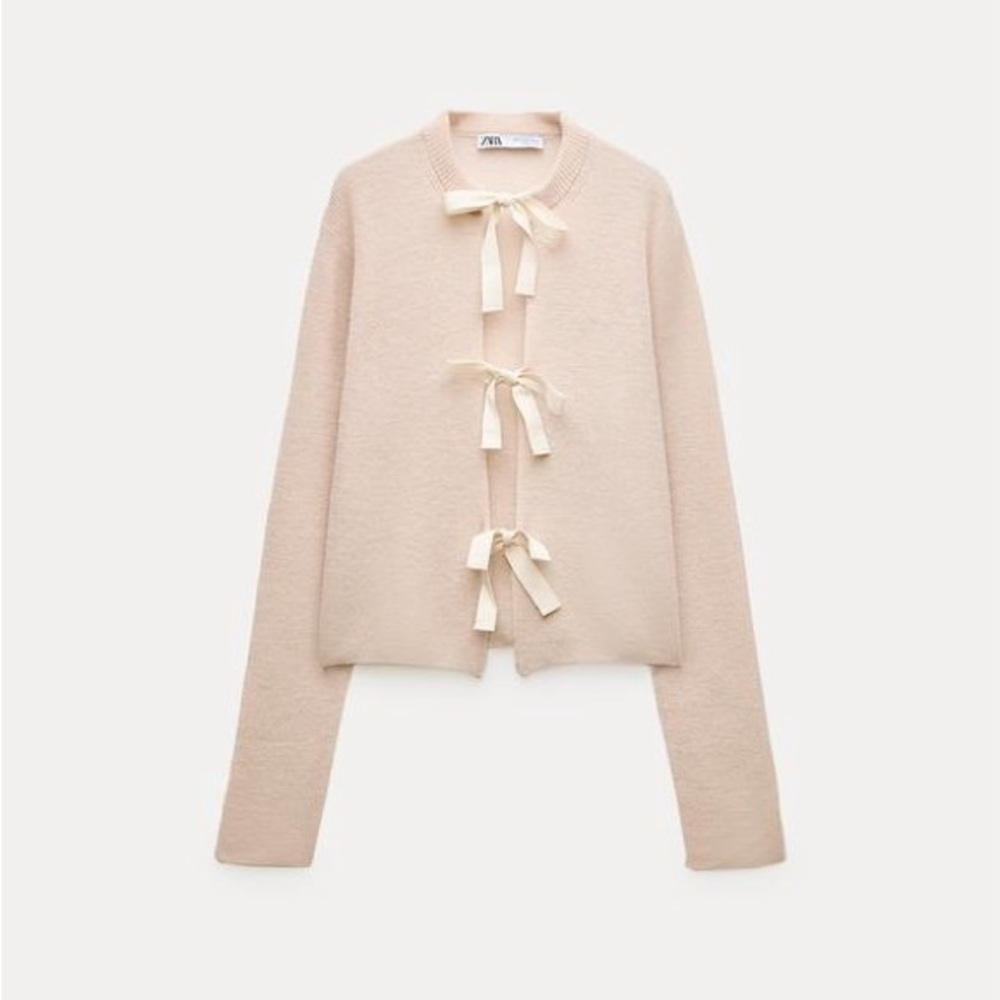 ZARA Elegant Light pink Sweater with Bow Accents